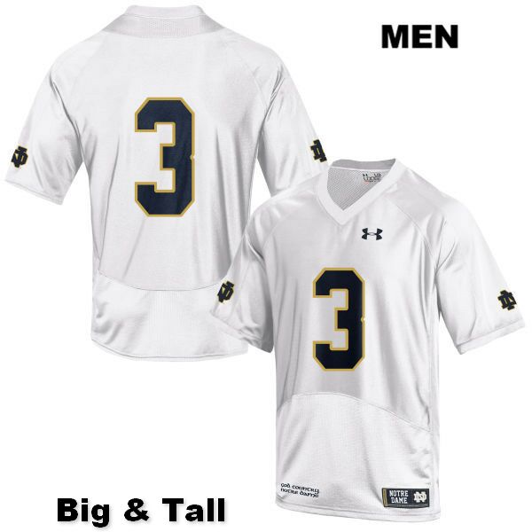 Men's NCAA Notre Dame Fighting Irish #3 Avery Davis Stitched College Under Armour Authentic White Big & Tall No Name Football Jersey RF10B20QV